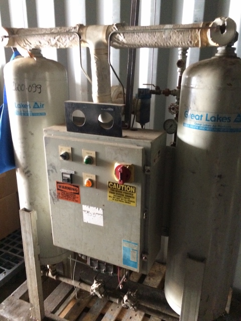 Used Great Lakes Air Products air dryer model GEH-125.  Rated 125 SCFM @ 100 PSI.  3 phase 60 cycle 460 volt.  SN 17541. 
